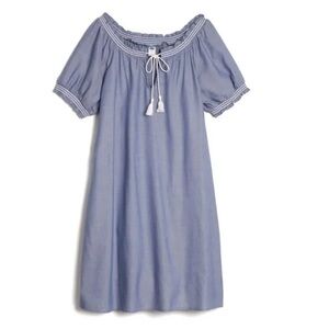 Old Navy Tassel-Tie Embroidered Shift Dress - Chambray Dress - Large
